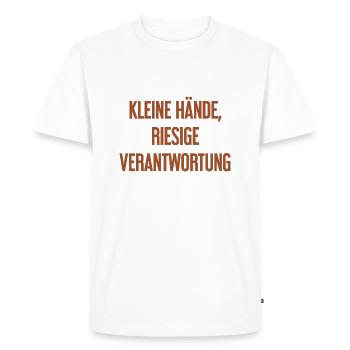 De petites mains, une énorme responsabilité disent les parents - T-shirt Premium bio Homme - blanc - Devant - Nico (187cm)