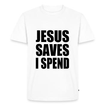 jesus saves i spend - T-shirt Premium bio Homme - blanc - Devant - Nico (187cm)
