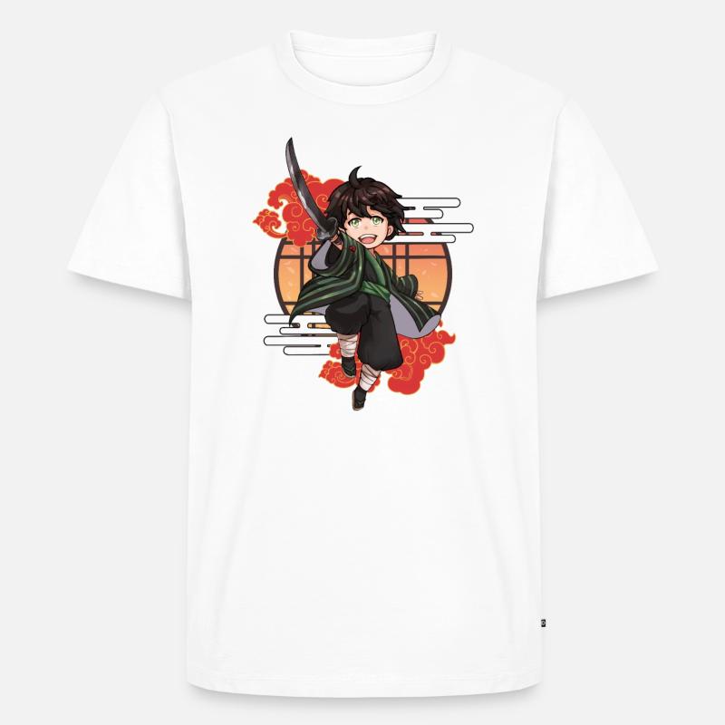Chibi Samurai Junge mit Katana - Männer Premium Bio T-Shirt - Weiß