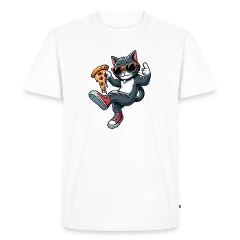 Dancing Cat Pizza Cool Pizza Lover Cartoon - Men's Premium Organic T-Shirt - white - Front - Nico (187cm)