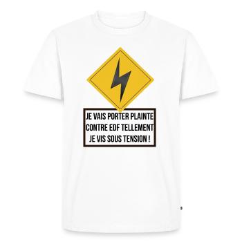 Je vis sous tension - T-shirt Premium bio Homme - blanc - Devant - Nico (187cm)