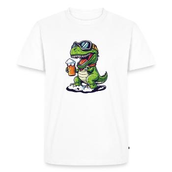 Dinosaur T-Rex Après Ski Beer Comic - Men's Premium Organic T-Shirt - white - Front - Nico (187cm)