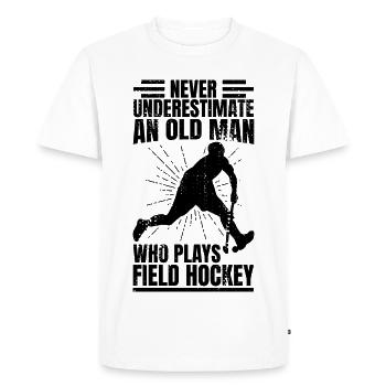 Old Man Playing Field Hockey - Men's Premium Organic T-Shirt - white - Front - Nico (187cm)