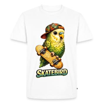 Skatebird – Tropical Parrot with Skateboard & Ca - Men's Premium Organic T-Shirt - white - Front - Nico (187cm)