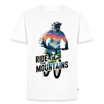 Mountain Bike T-Shirt Ride The Mountains MTB Rider - Men's Premium Organic T-Shirt - white - Front - Nico (187cm)