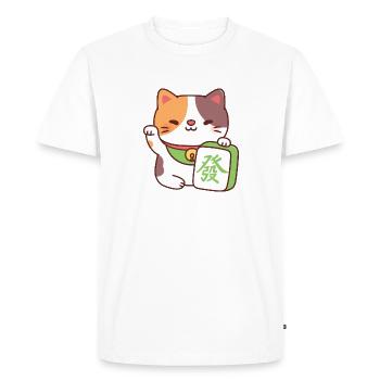 Mignon chat calicot chanceux avec tuile de mahjong drôle - T-shirt Premium bio Homme - blanc - Devant - Nico (187cm)
