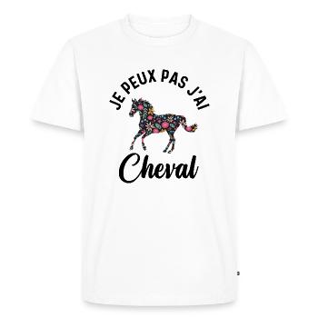 Je Peux Pas J'ai Cheval Cadeau Fleuri - T-shirt Premium bio Homme - blanc - Devant - Nico (187cm)