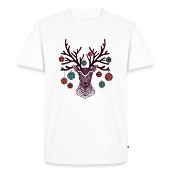 Hirsch mit Christbaumkugeln am Geweih - Männer Premium Bio T-Shirt - Weiß - Vorne - Nico (187cm)