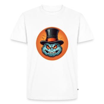Citrouille d’Halloween souriante drôle avec chapeau haut de forme - T-shirt Premium bio Homme - blanc - Devant - Nico (187cm)