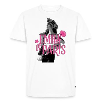 Emily In Paris Emily Avec Logo Et Roses - T-shirt Premium bio Homme - blanc - Devant - Nico (187cm)