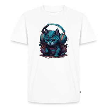 Groovy Beats: Colorful Cat with Headphones - Men's Premium Organic T-Shirt - white - Front - Nico (187cm)