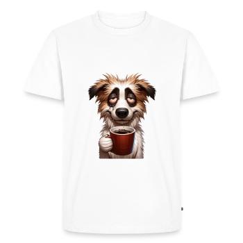 Chien fatigué avec le café dictant - T-shirt Premium bio Homme - blanc - Devant - Nico (187cm)
