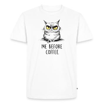 Hilarious Moody Cat With Coffee Illustration - Men's Premium Organic T-Shirt - white - Front - Nico (187cm)