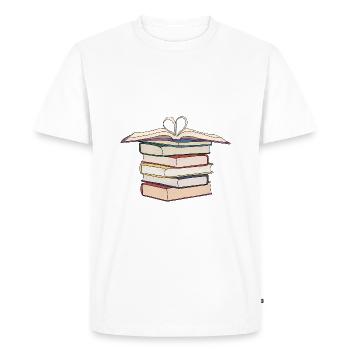Dessin au trait de pile de livres | Livres Dessin - T-shirt Premium bio Homme - blanc - Devant - Nico (187cm)