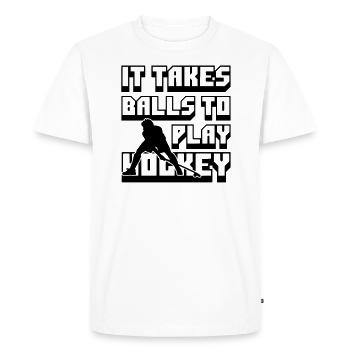 It Takes Balls to Play Hockey, Field Hockey - Men's Premium Organic T-Shirt - white - Front - Nico (187cm)