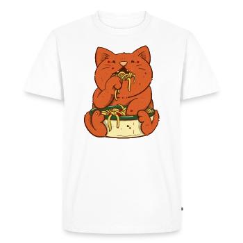 Le chat rouge mange des spaghettis - T-shirt Premium bio Homme - blanc - Devant - Nico (187cm)