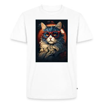 Stylish Cat with Glasses - Men's Premium Organic T-Shirt - white - Front - Nico (187cm)
