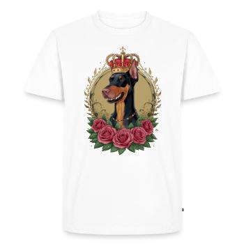 Doberman Pinscher avec couronne et grandes roses - T-shirt Premium bio Homme - blanc - Devant - Nico (187cm)