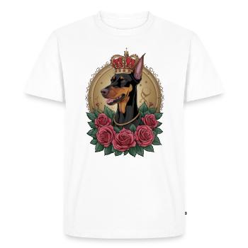 Doberman Pinscher avec couronne et grandes roses - T-shirt Premium bio Homme - blanc - Devant - Nico (187cm)
