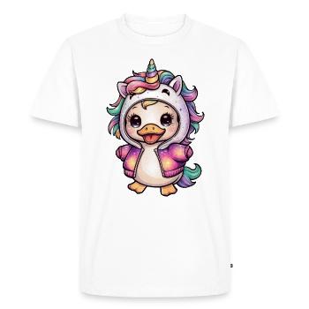 Cartoon Kawaii Duckling with Unicorn Outfit - Men's Premium Organic T-Shirt - white - Front - Nico (187cm)