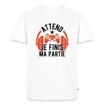 Attend je finis ma partie cadeau anniversaire geek - T-shirt Premium bio Homme - blanc - Devant - Nico (187cm)