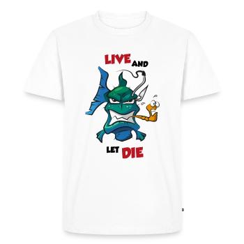 Vivre et laisser mourir - Poisson prédateur pêcheur drôle de dicton - T-shirt Premium bio Homme - blanc - Devant - Nico (187cm)