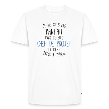 pas parfait mais chef de projet - T-shirt Premium bio Homme - blanc - Devant - Nico (187cm)
