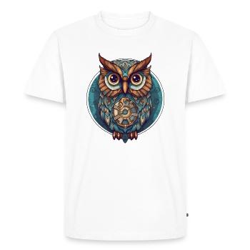 hibou avec cercle turquoise, doux; Style dessin animé, Boho - T-shirt Premium bio Homme - blanc - Devant - Nico (187cm)