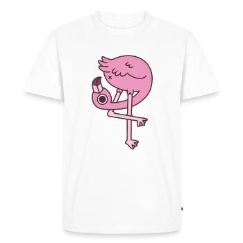 Drôle de flamant rose regardant ses fesses - T-shirt Premium bio Homme - blanc - Devant - Nico (187cm)