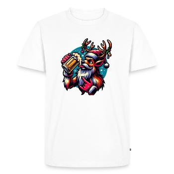 Renne, Père Noël Rock, Noël, Drôle, Chope de bière - T-shirt Premium bio Homme - blanc - Devant - Nico (187cm)