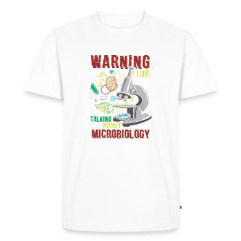 Warning I Love Talking About Microbiology Lab Tech - Men's Premium Organic T-Shirt - white - Front - Nico (187cm)