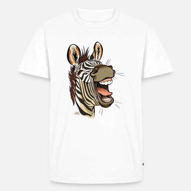 Lachender Zebra (weiße Ränder) - Männer Premium Bio T-Shirt - Weiß