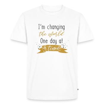 TEACHERS AND CHANGE WORLD DAY SAYING MOTIF GIFT - Men's Premium Organic T-Shirt - white - Front - Nico (187cm)
