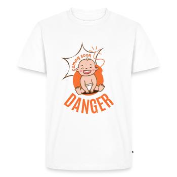 Coming Soon - Danger - Pregnancy Announcement - Men's Premium Organic T-Shirt - white - Front - Nico (187cm)