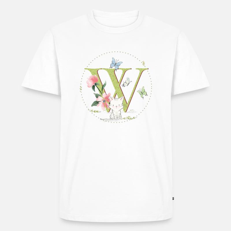 Anfangsbuchstabe W mit Katze - Männer Premium Bio T-Shirt - Weiß