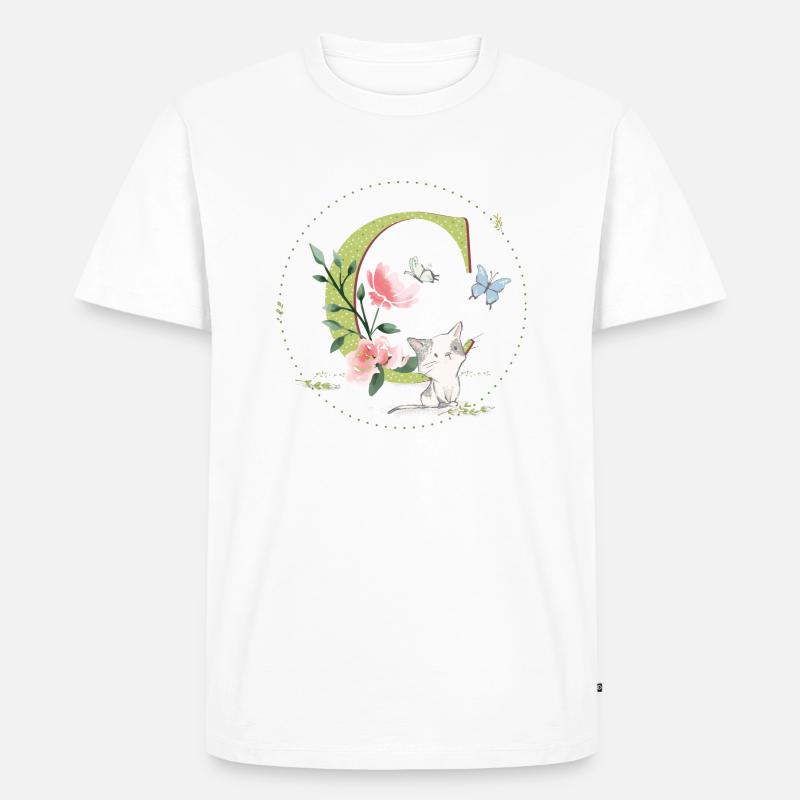 Anfangsbuchstabe C mit Katze - Männer Premium Bio T-Shirt - Weiß
