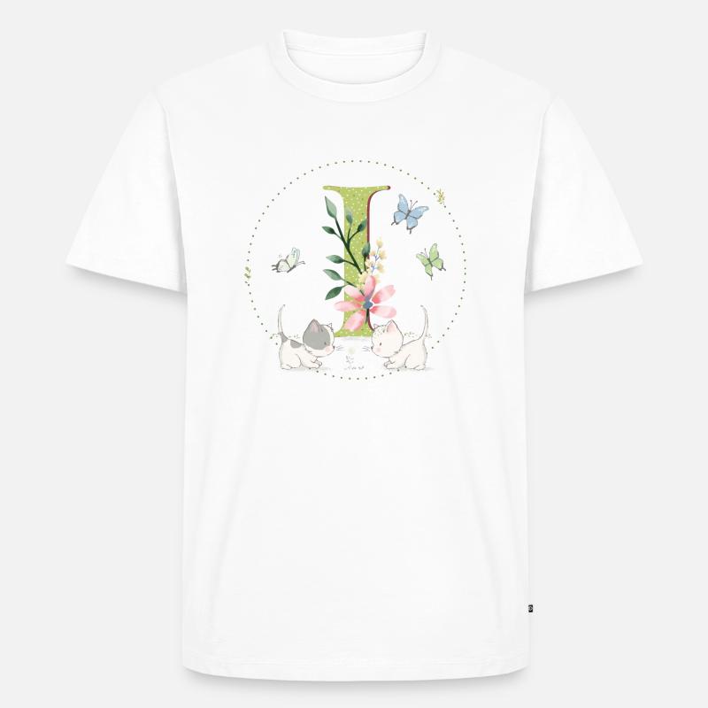 Anfangsbuchstabe I mit Katze - Männer Premium Bio T-Shirt - Weiß