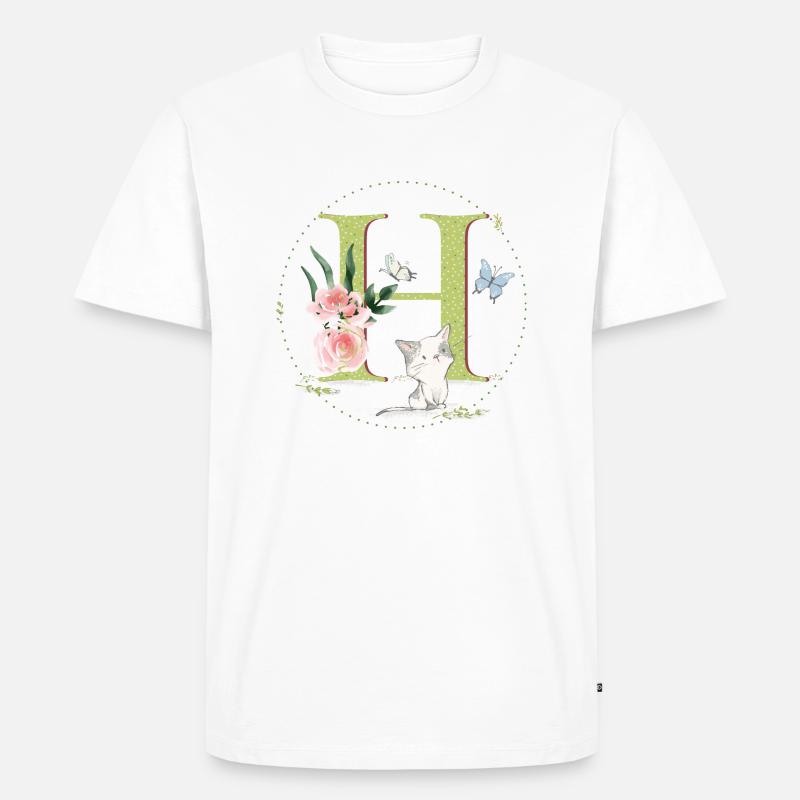 Lettre initiale A avec chat - T-shirt Premium bio Homme - blanc