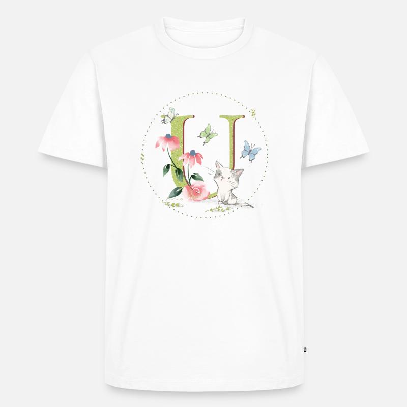 Anfangsbuchstabe U mit Katze - Männer Premium Bio T-Shirt - Weiß