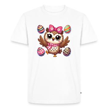 Hibou jongle oeufs de Pâques coloré fun - T-shirt Premium bio Homme - blanc - Devant - Nico (187cm)