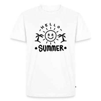 HALLO SOMMER URLAUB SONNE PALMEN EIS SPRUCH MOTIV - Männer Premium Bio T-Shirt - Weiß - Vorne - Nico (187cm)