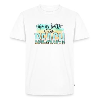 VACANCES VACANCES À LA PLAGE PALMIERS MOTIF DE VOYAGE DU SOLEIL - T-shirt Premium bio Homme - blanc - Devant - Nico (187cm)