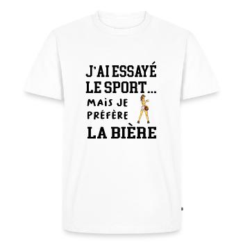 J'ai essayé le sport mais je préfère la bière - T-shirt Premium bio Homme - blanc - Devant - Nico (187cm)