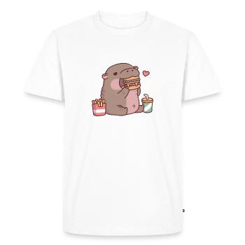 Un hippopotame pygmée mignon et potelé adore manger un hamburger - T-shirt Premium bio Homme - blanc - Devant - Nico (187cm)