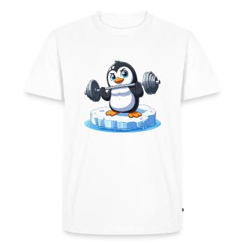 Pingouin haltérophile sur la banquise fondante - T-shirt Premium bio Homme - blanc - Devant - Nico (187cm)