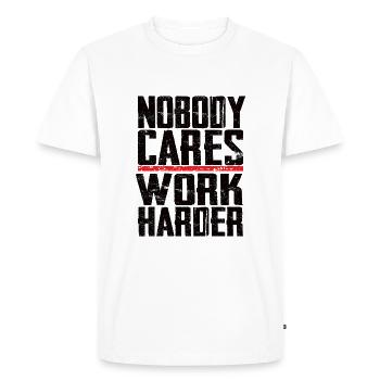 Personne ne se soucie de travailler plus fort - T-shirt Premium bio Homme - blanc - Devant - Nico (187cm)