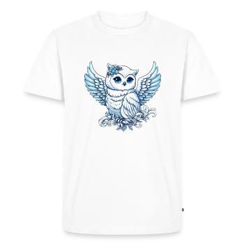 Cute snowy owl with blue eyes and angel - Men's Premium Organic T-Shirt - white - Front - Nico (187cm)