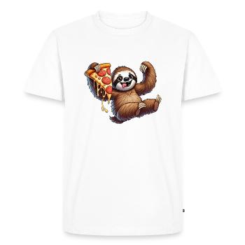 Happy Sloth Pizza Lover Fast Food Ital - Men's Premium Organic T-Shirt - white - Front - Nico (187cm)
