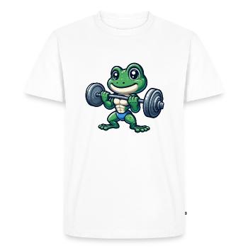 Cool Frog Barbell Weightlifting Cartoon Fitness - Men's Premium Organic T-Shirt - white - Front - Nico (187cm)