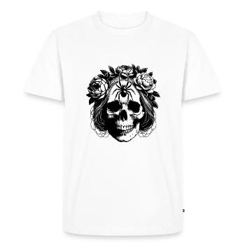 Skull with flower tendrils and large spider - Men's Premium Organic T-Shirt - white - Front - Nico (187cm)